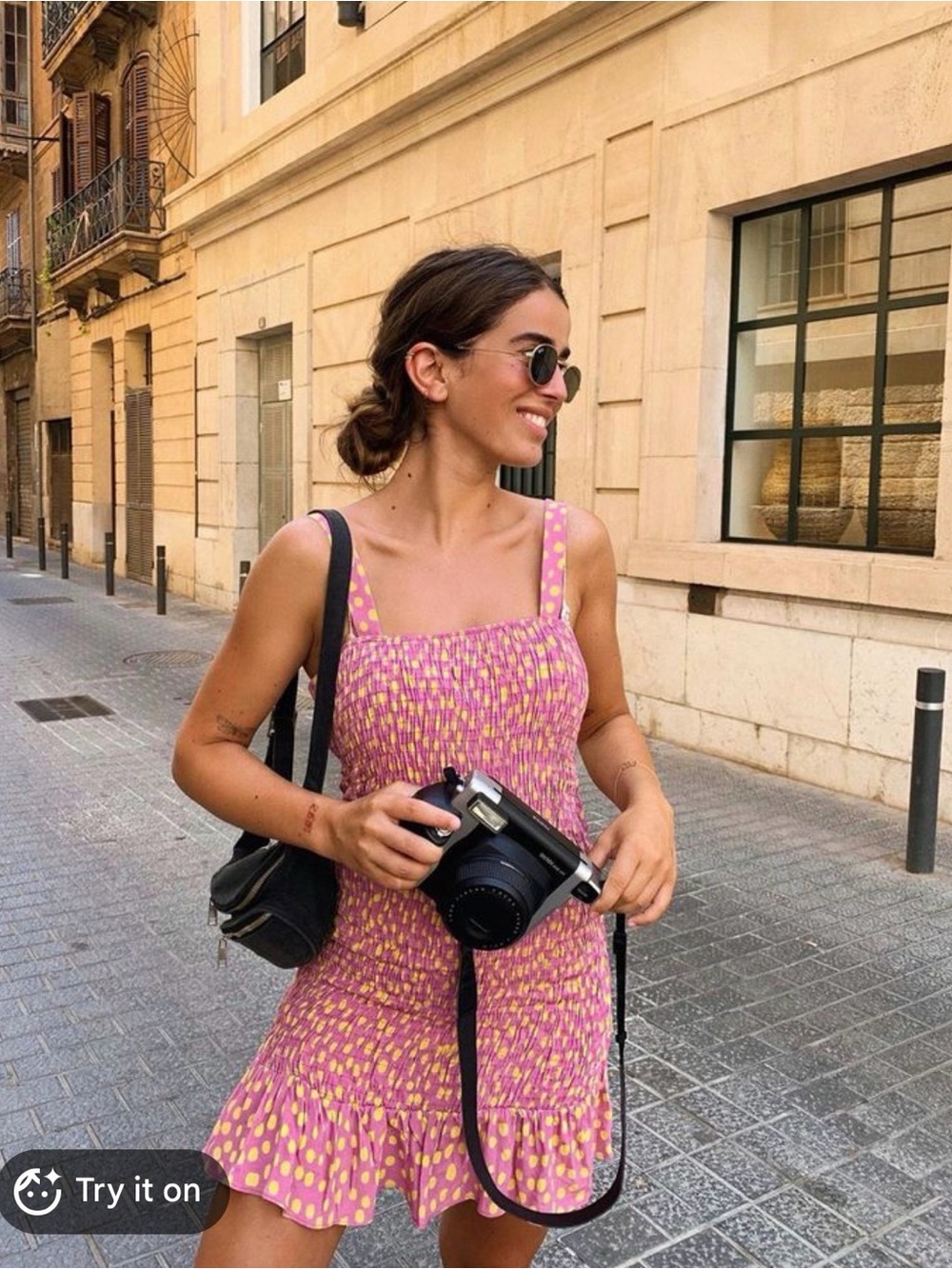 ZARA POLKA DOT SMOCKED DROP WAIST MINI DRESS